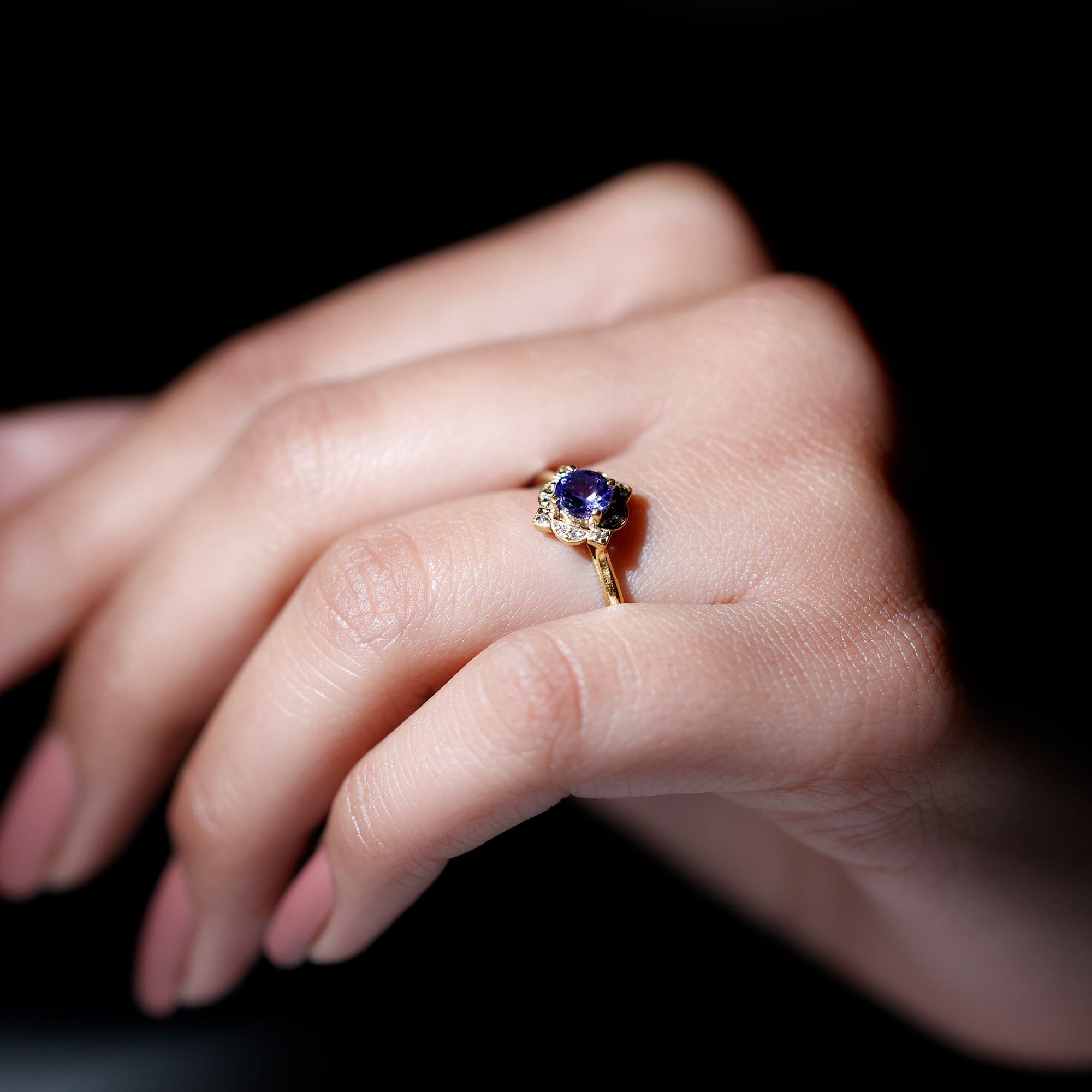 Designer Tanzanite and Diamond Halo Engagement Ring Tanzanite - ( AAA ) - Quality - Rosec Jewels