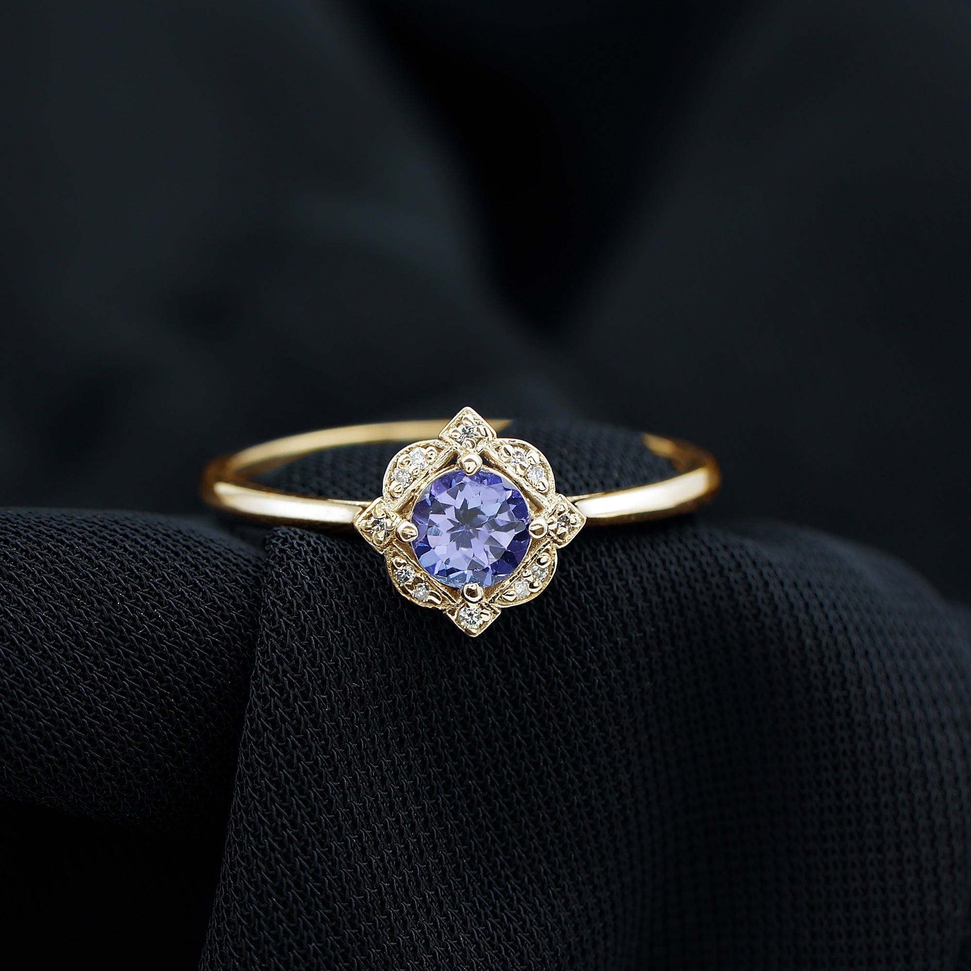 Designer Tanzanite and Diamond Halo Engagement Ring Tanzanite - ( AAA ) - Quality - Rosec Jewels