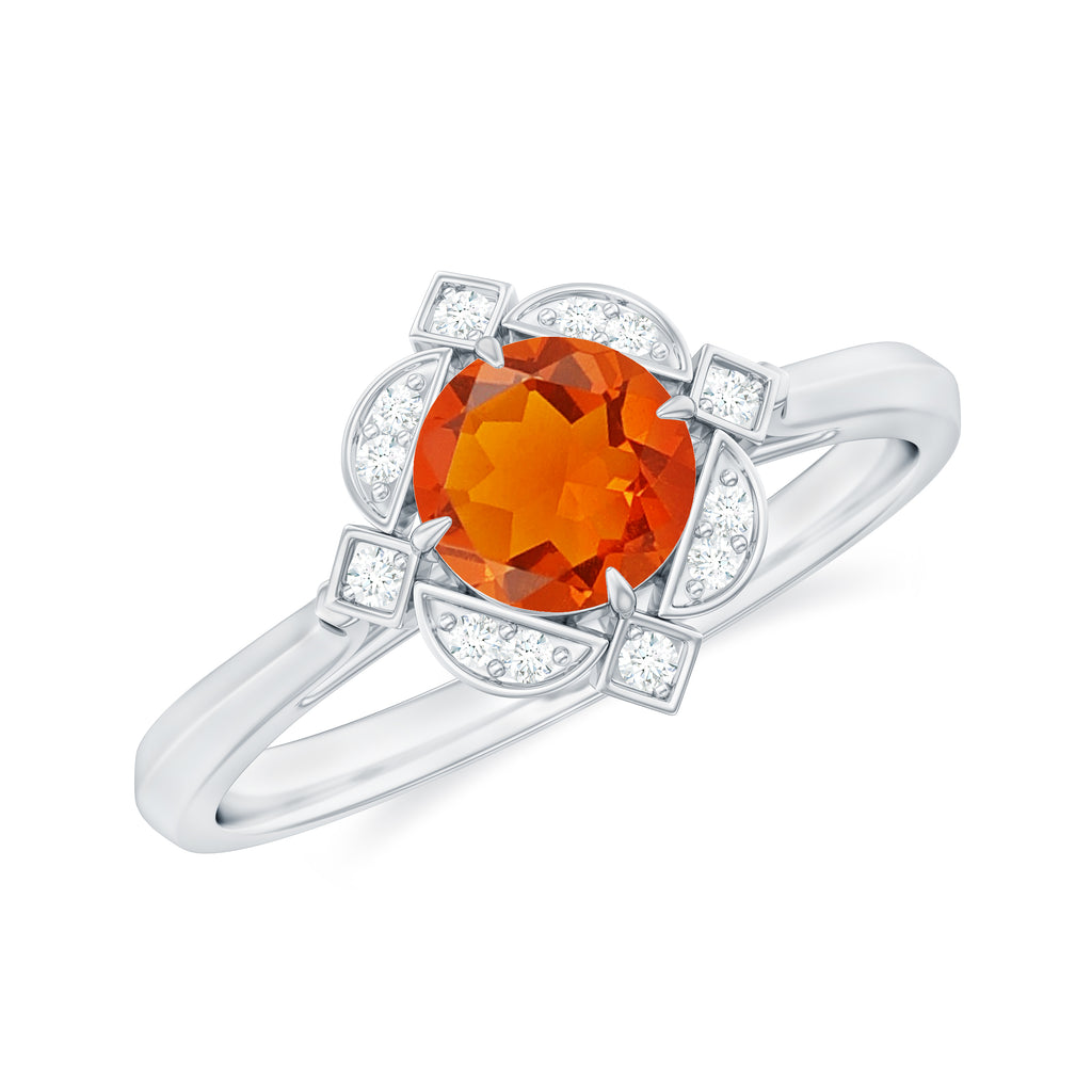 1/2 CT Vintage Fire Opal and Diamond Engagement Ring Fire Opal - ( AAA ) - Quality - Rosec Jewels