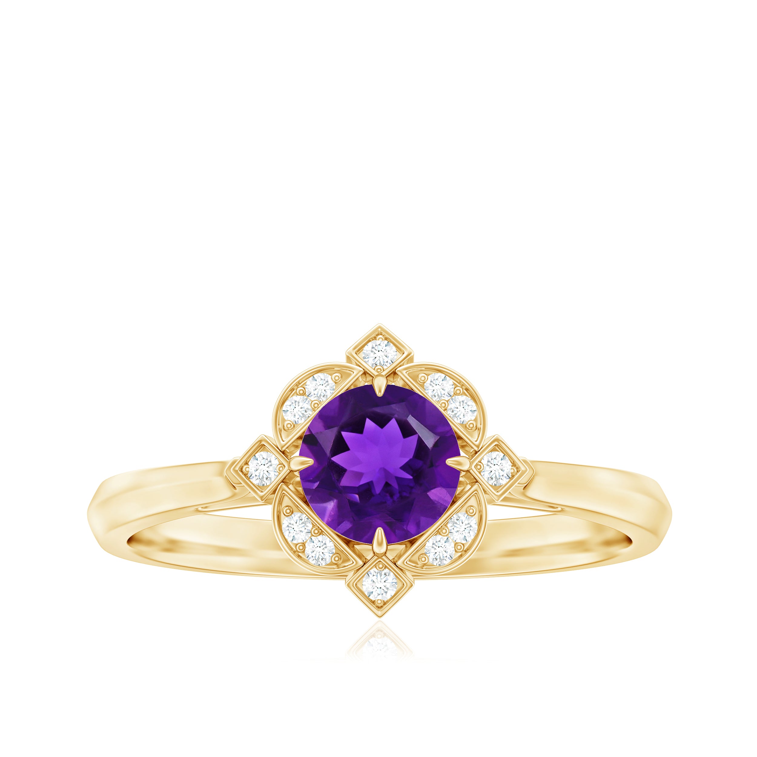 1/2 CT Vintage Amethyst and Diamond Engagement Ring Amethyst - ( AAA ) - Quality - Rosec Jewels