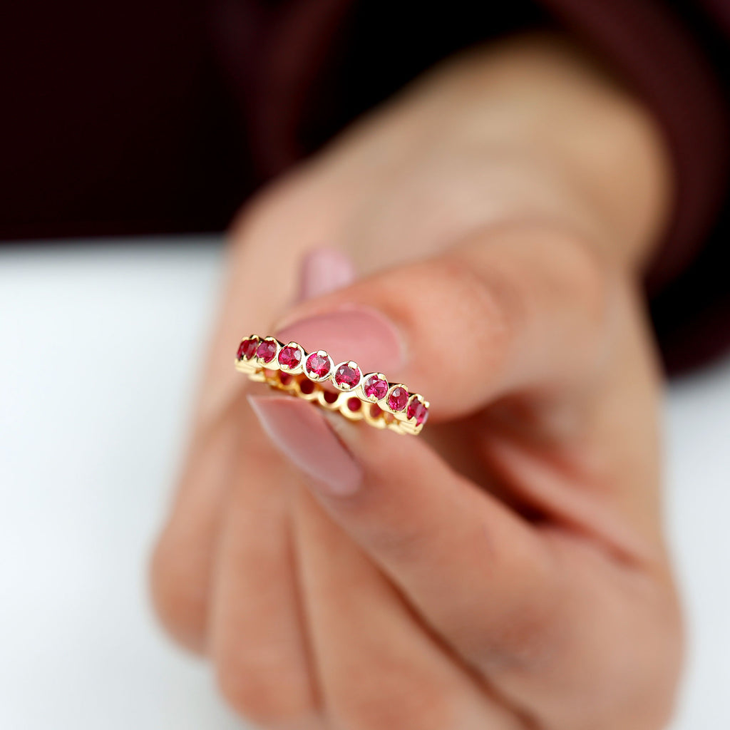 Lab Grown Ruby Eternity Band Ring Lab Created Ruby - ( AAAA ) - Quality - Rosec Jewels