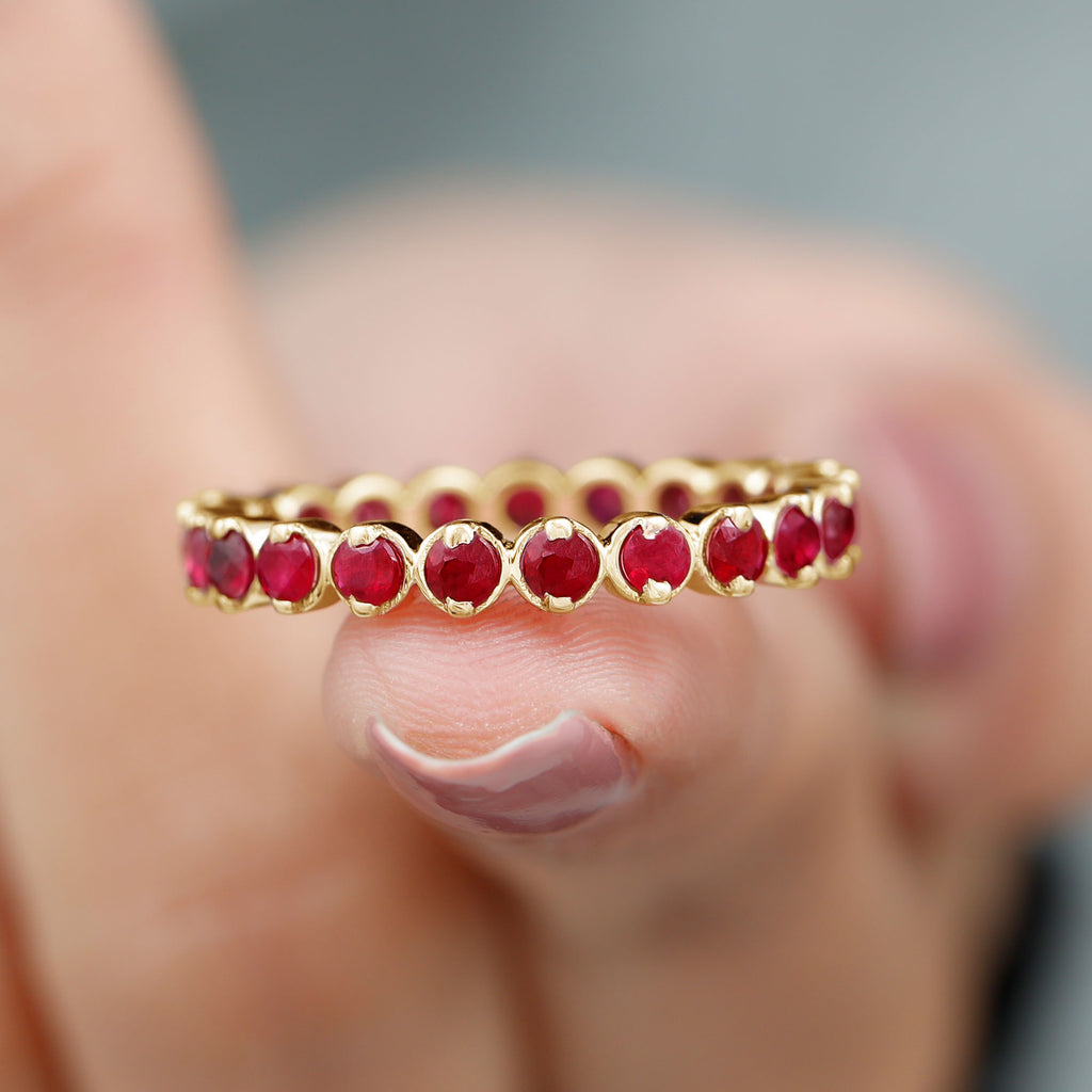 2 CT Bezel Set Ruby Full Eternity Stackable Ring Ruby - ( AAA ) - Quality - Rosec Jewels