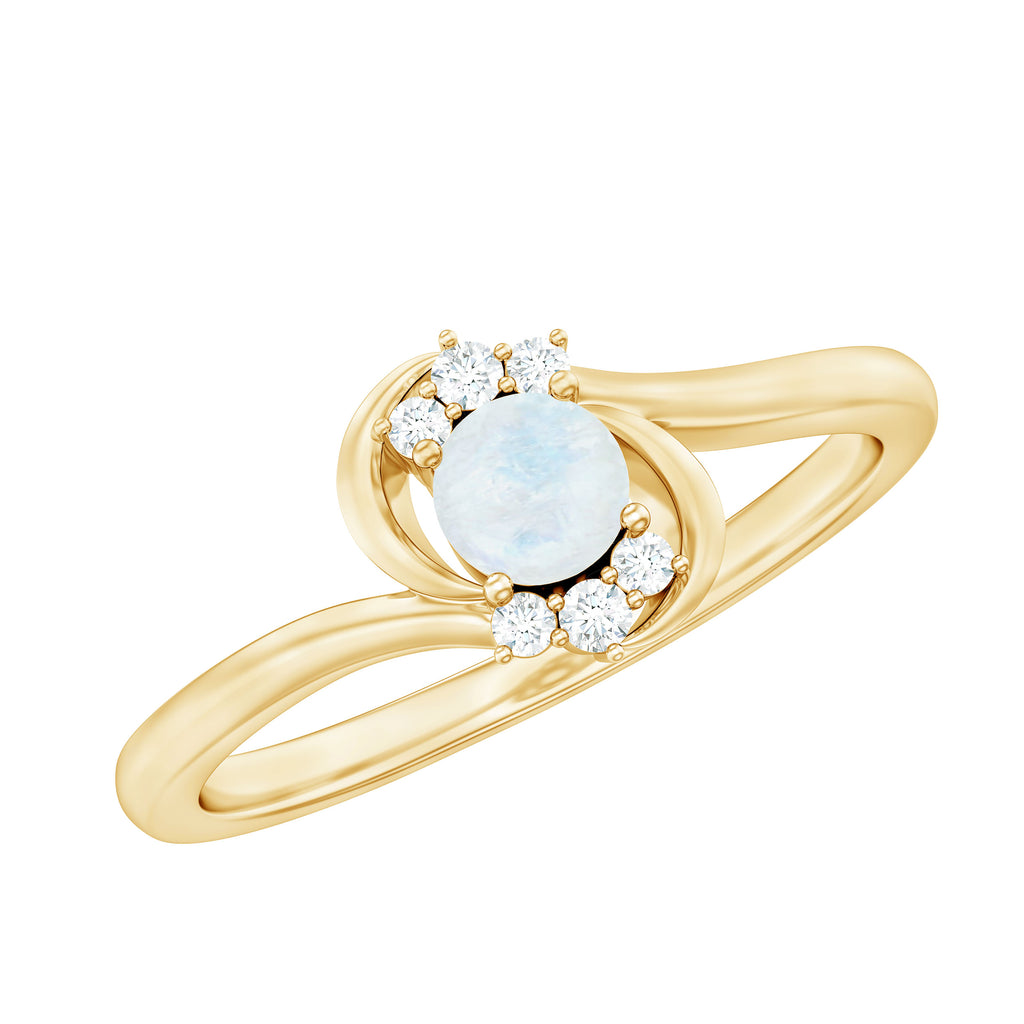 1/2 CT Moonstone and Diamond Bypass Promise Ring Moonstone - ( AAA ) - Quality - Rosec Jewels