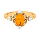 Oval Fire Opal Cocktail Ring with Diamond Fire Opal - ( AAA ) - Quality - Rosec Jewels