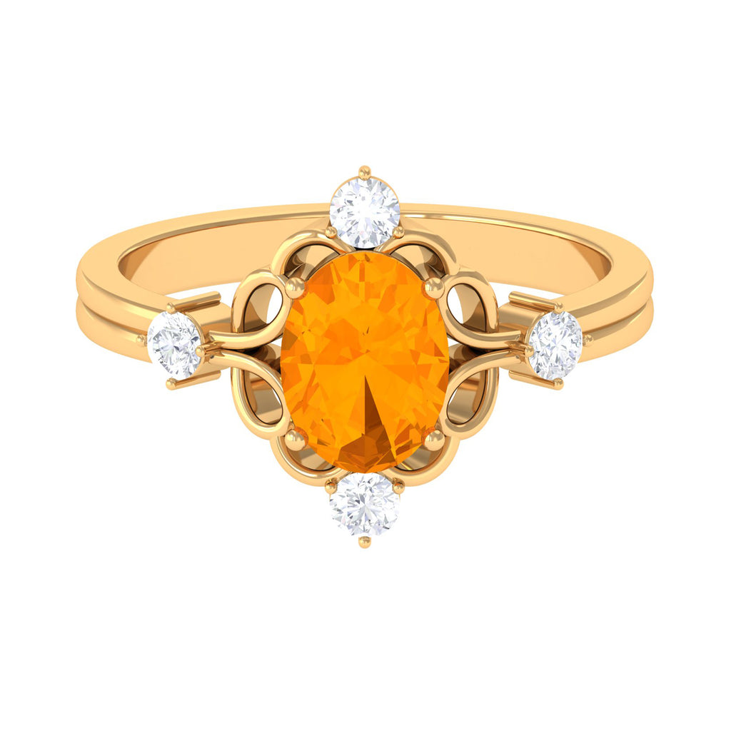 Oval Fire Opal Cocktail Ring with Diamond Fire Opal - ( AAA ) - Quality - Rosec Jewels