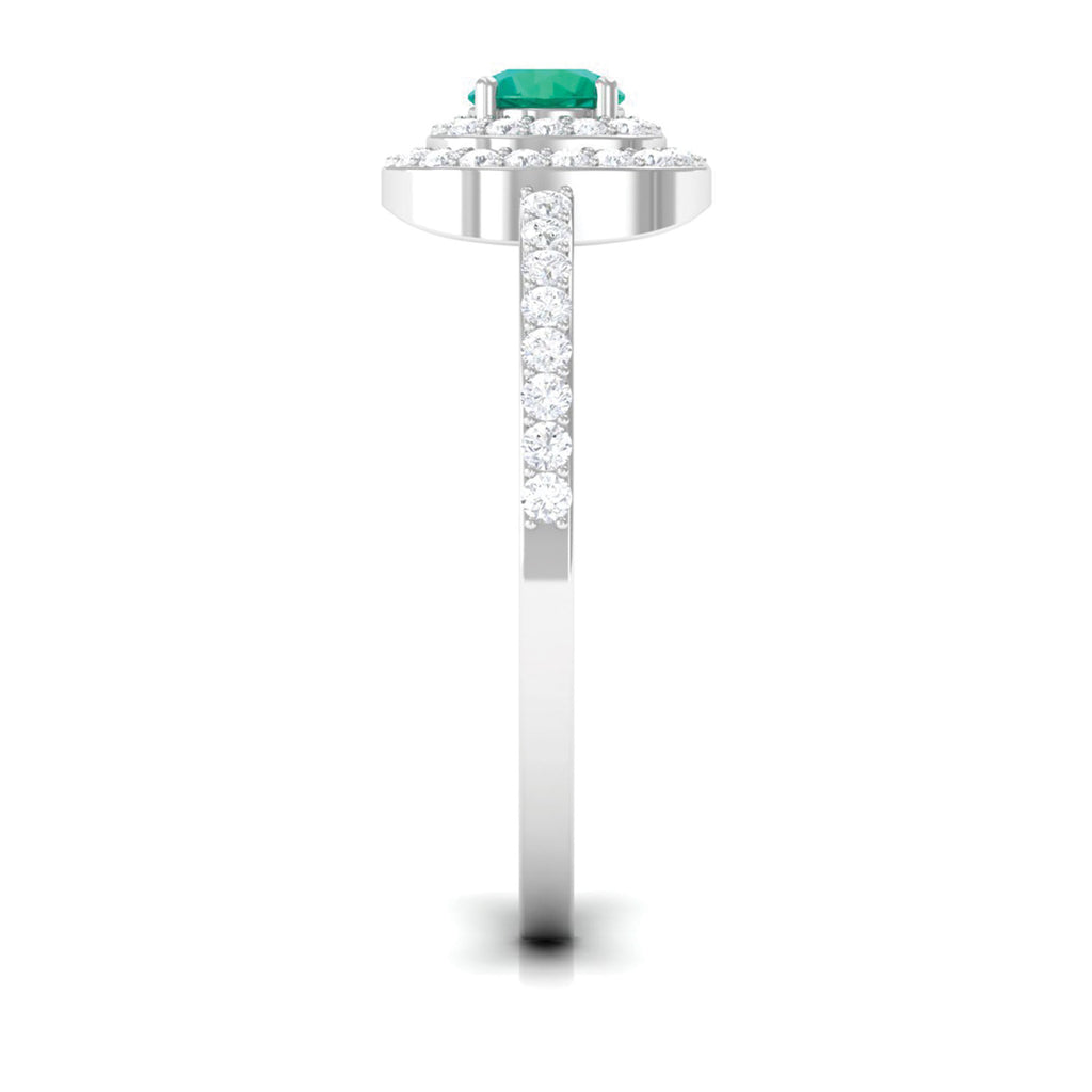 3/4 CT Emerald Engagement Ring with Diamond Double Halo Emerald - ( AAA ) - Quality - Rosec Jewels