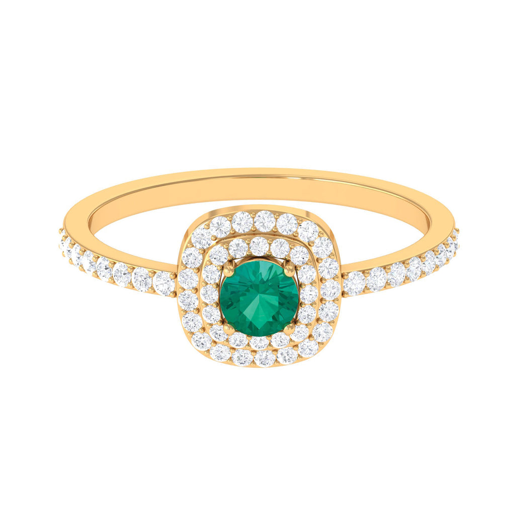 3/4 CT Emerald Engagement Ring with Diamond Double Halo Emerald - ( AAA ) - Quality - Rosec Jewels