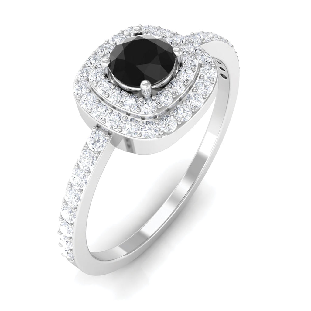 3/4 CT Black and White Diamond Double Halo Engagement Ring Black Diamond - ( AAA ) - Quality - Rosec Jewels