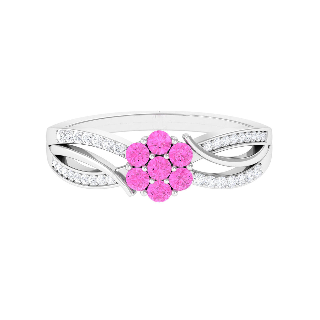 Flower Inspired Lab Grown Pink Sapphire and Diamond Infinity Engagement Ring Lab Created Pink Sapphire - ( AAAA ) - Quality - Rosec Jewels