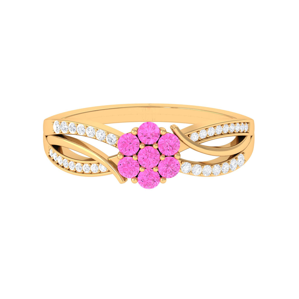 Flower Inspired Lab Grown Pink Sapphire and Diamond Infinity Engagement Ring Lab Created Pink Sapphire - ( AAAA ) - Quality - Rosec Jewels