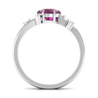 Claw Set Round Shape Rhodolite Solitaire Promise Ring with Scatter Diamond Rhodolite - ( AAA ) - Quality - Rosec Jewels