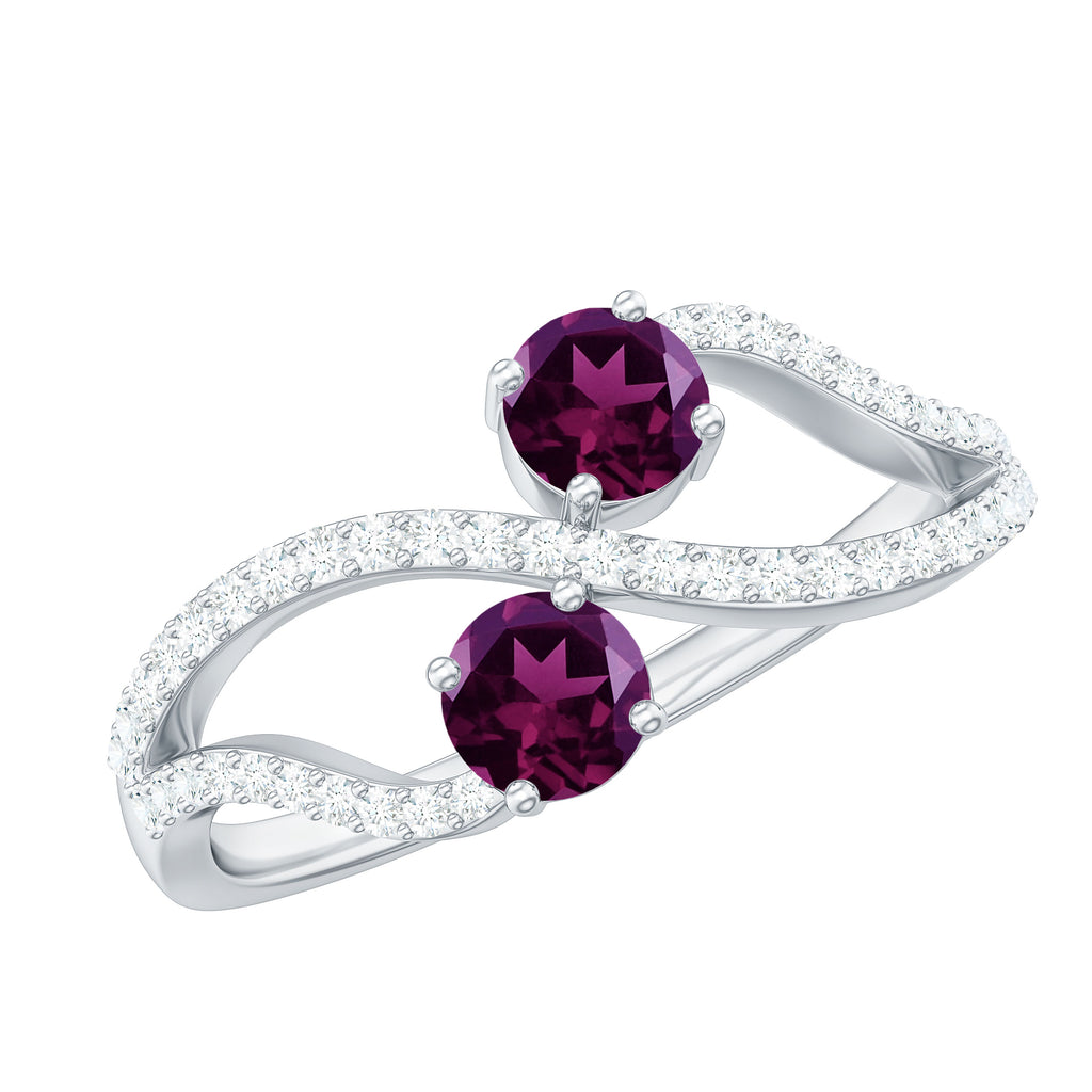 1 CT Minimal Real Rhodolite and Diamond Engagement Ring Rhodolite - ( AAA ) - Quality - Rosec Jewels
