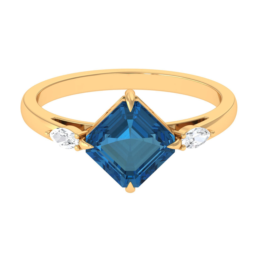 3.25 CT Asscher Cut London Blue Topaz Solitaire Engagement Ring with Diamond London Blue Topaz - ( AAA ) - Quality - Rosec Jewels