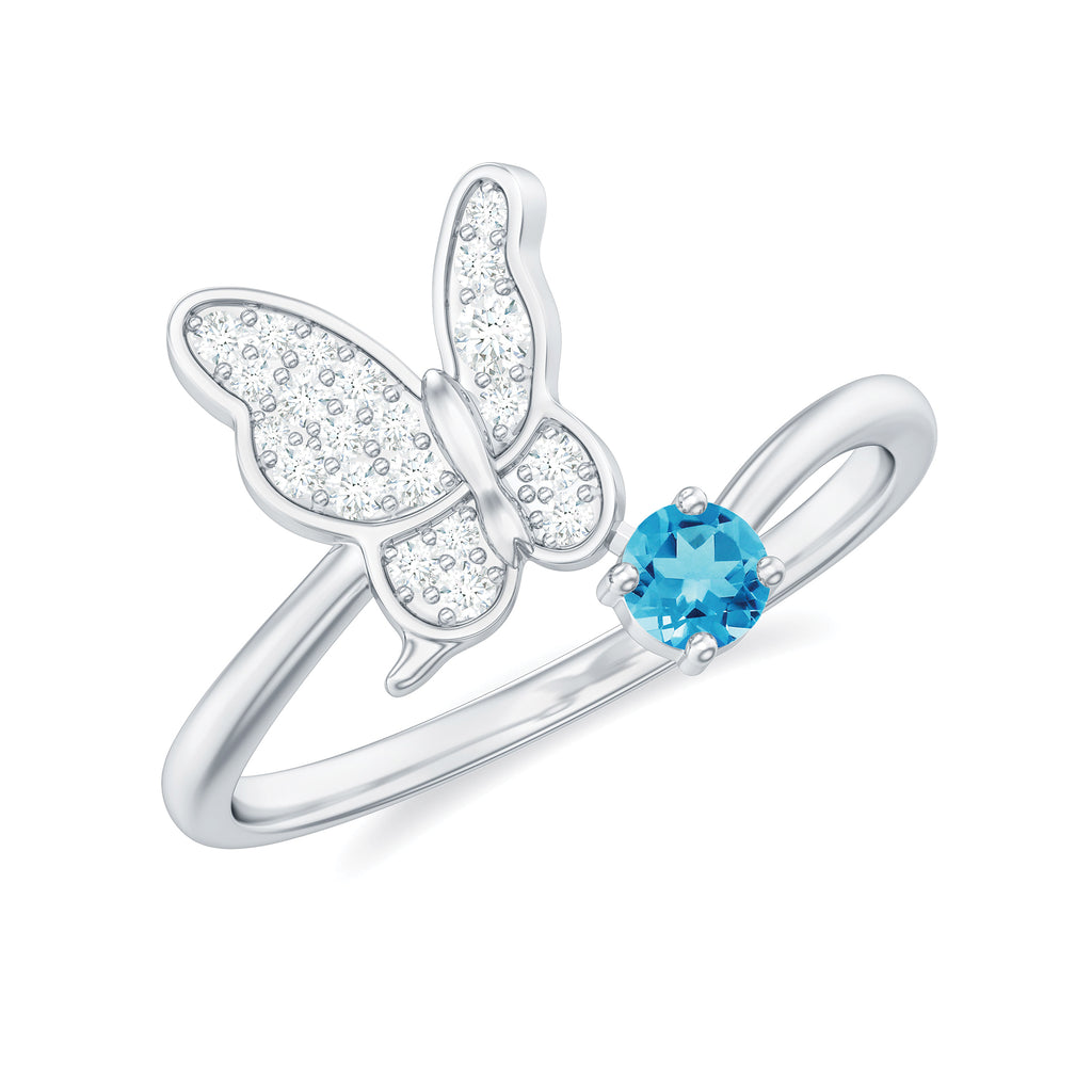 Swiss Blue Topaz and Diamond Butterfly Ring Swiss Blue Topaz - ( AAA ) - Quality - Rosec Jewels