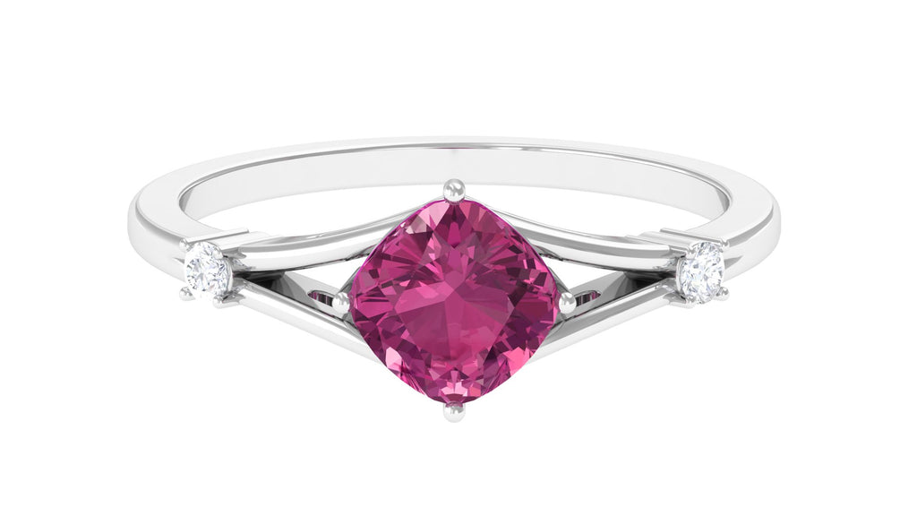 Cushion Cut Pink Tourmaline Solitaire Ring with Diamond Pink Tourmaline - ( AAA ) - Quality - Rosec Jewels