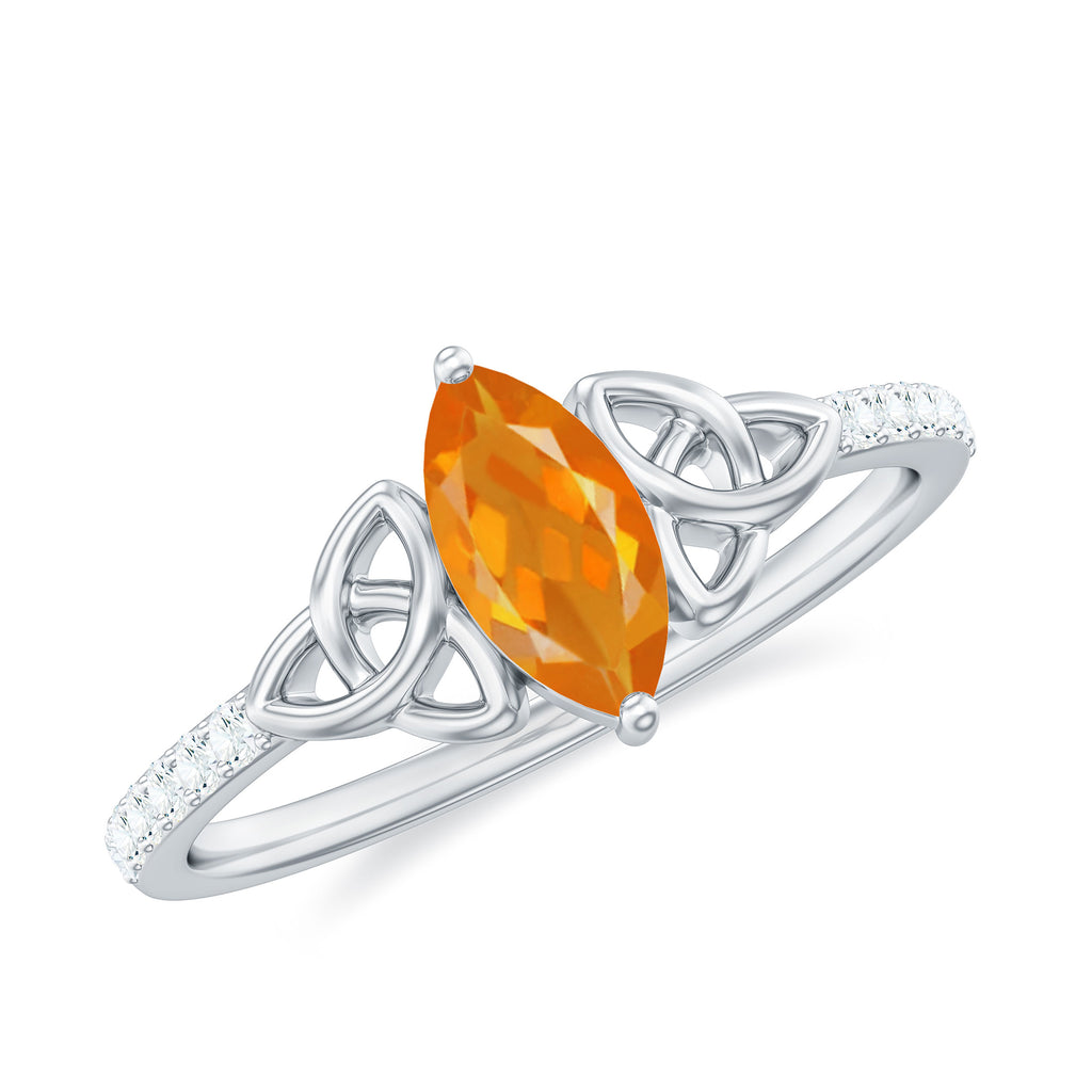 Marquise Cut Solitaire Fire Opal Celtic Knot Ring with Diamond Fire Opal - ( AAA ) - Quality - Rosec Jewels