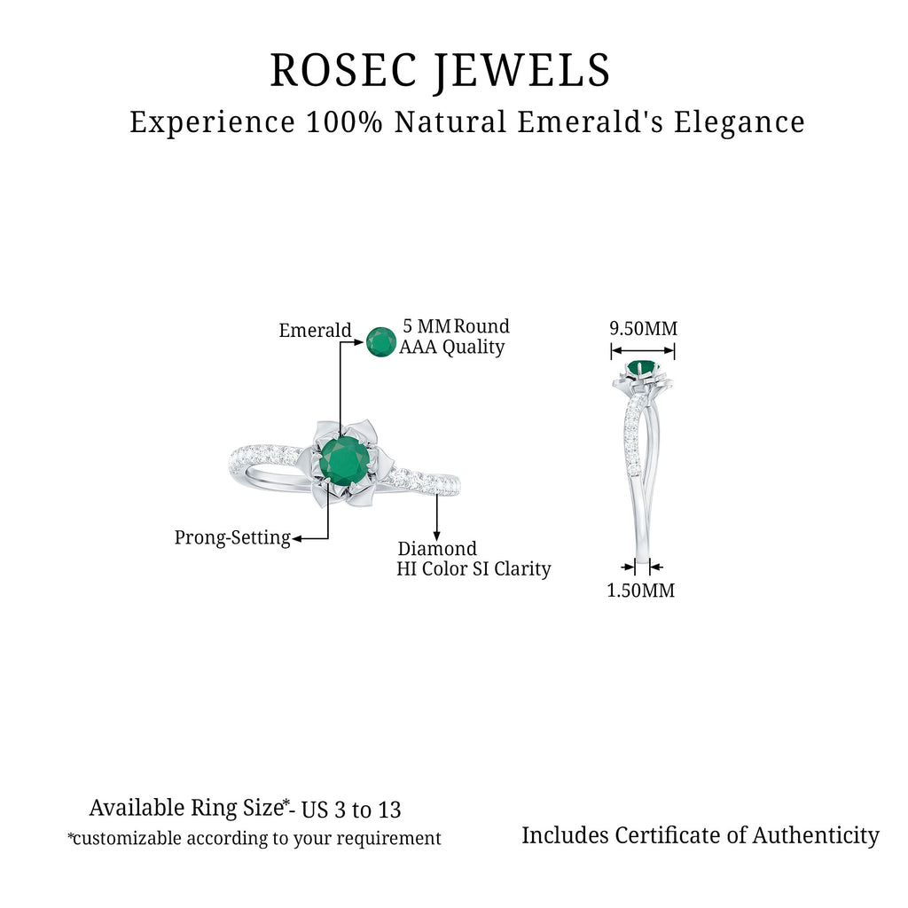 1/2 CT Emerald Flower Engagement Ring with Diamond Emerald - ( AAA ) - Quality - Rosec Jewels