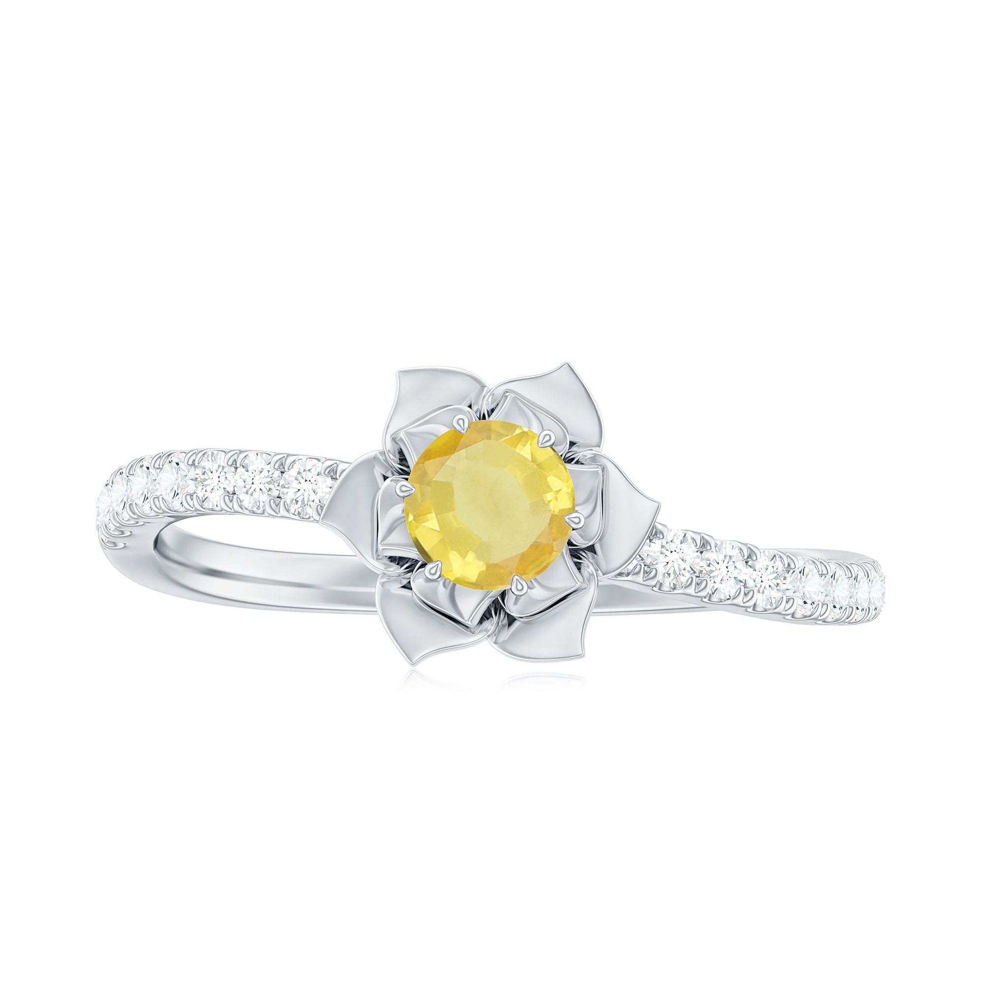 1/2 CT Yellow Sapphire and Diamond Flower Engagement Ring Yellow Sapphire - ( AAA ) - Quality - Rosec Jewels