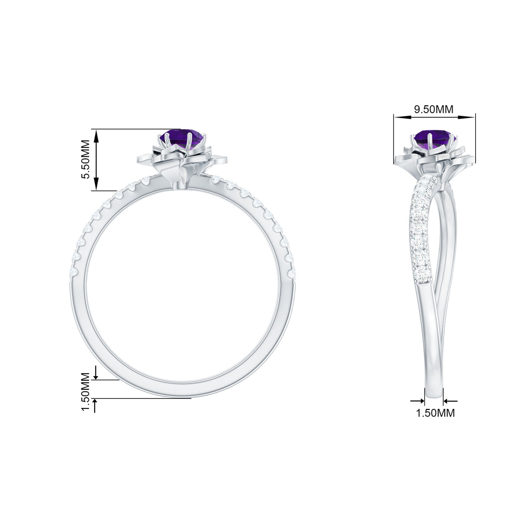 Floral Inspired Amethyst Rose Engagement Ring with Diamond Amethyst - ( AAA ) - Quality - Rosec Jewels