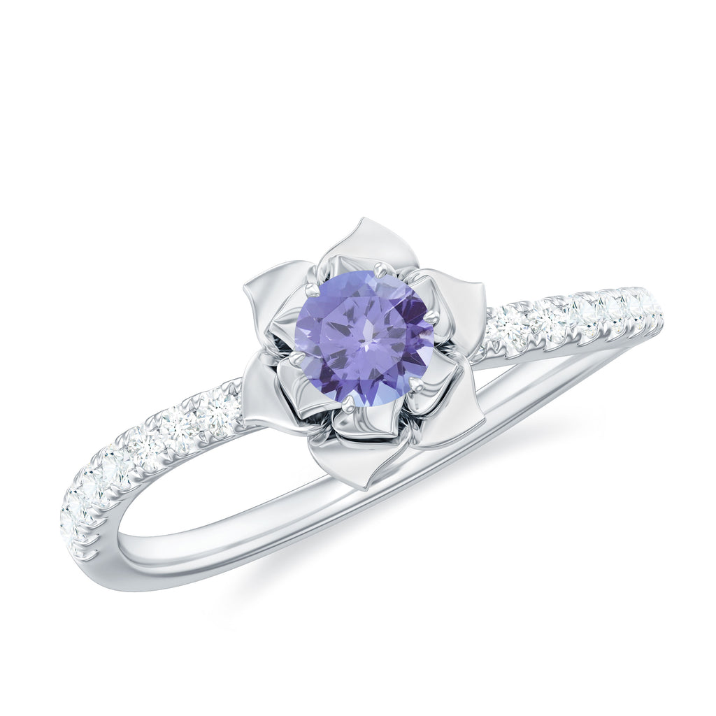 Real Tanzanite and Diamond Flower Engagement Ring Tanzanite - ( AAA ) - Quality - Rosec Jewels