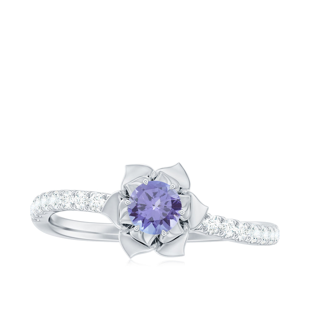 Real Tanzanite and Diamond Flower Engagement Ring Tanzanite - ( AAA ) - Quality - Rosec Jewels