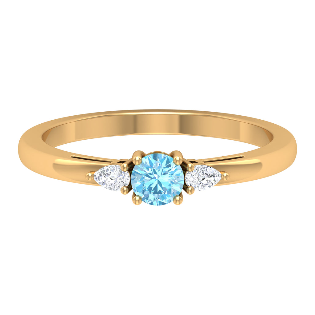 Aquamarine and Diamond Three Stone Promise Ring Aquamarine - ( AAA ) - Quality - Rosec Jewels