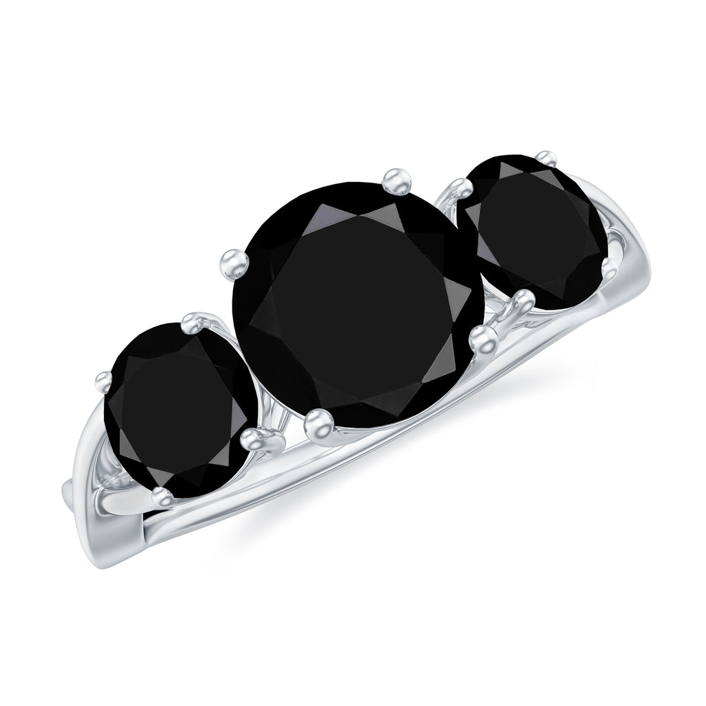 August Birthstone 2.50 CT Round Cut Black Spinel Three Stone Crossover Ring for Women Black Spinel - ( AAA ) - Quality - Rosec Jewels