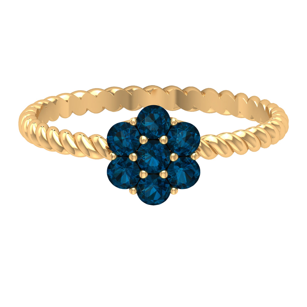 1.25 CT London Blue Topaz Floral Cluster Ring with Twisted Rope Details London Blue Topaz - ( AAA ) - Quality - Rosec Jewels