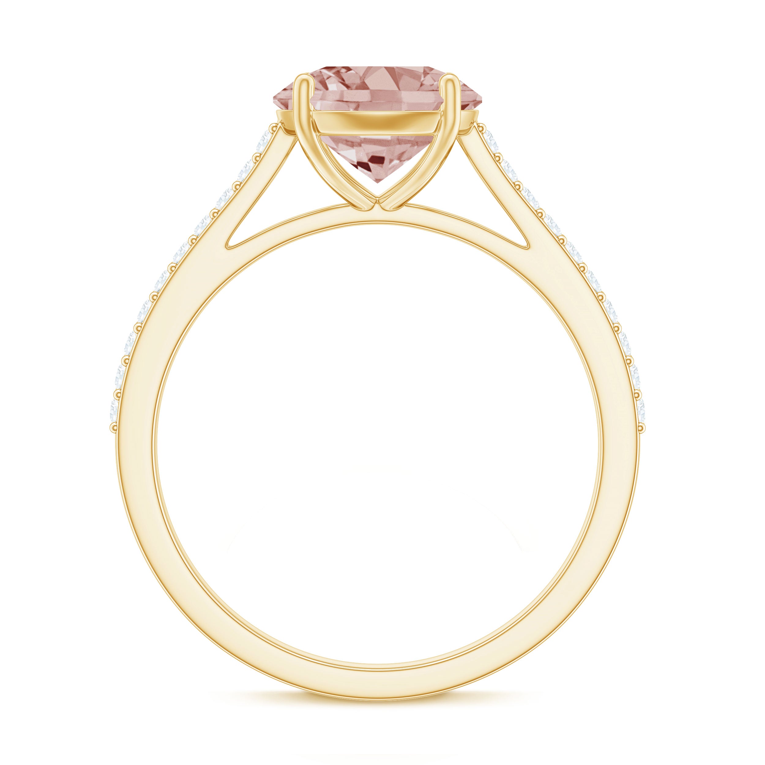 Unique Morganite Solitaire Engagement Ring with Diamond Morganite - ( AAA ) - Quality - Rosec Jewels