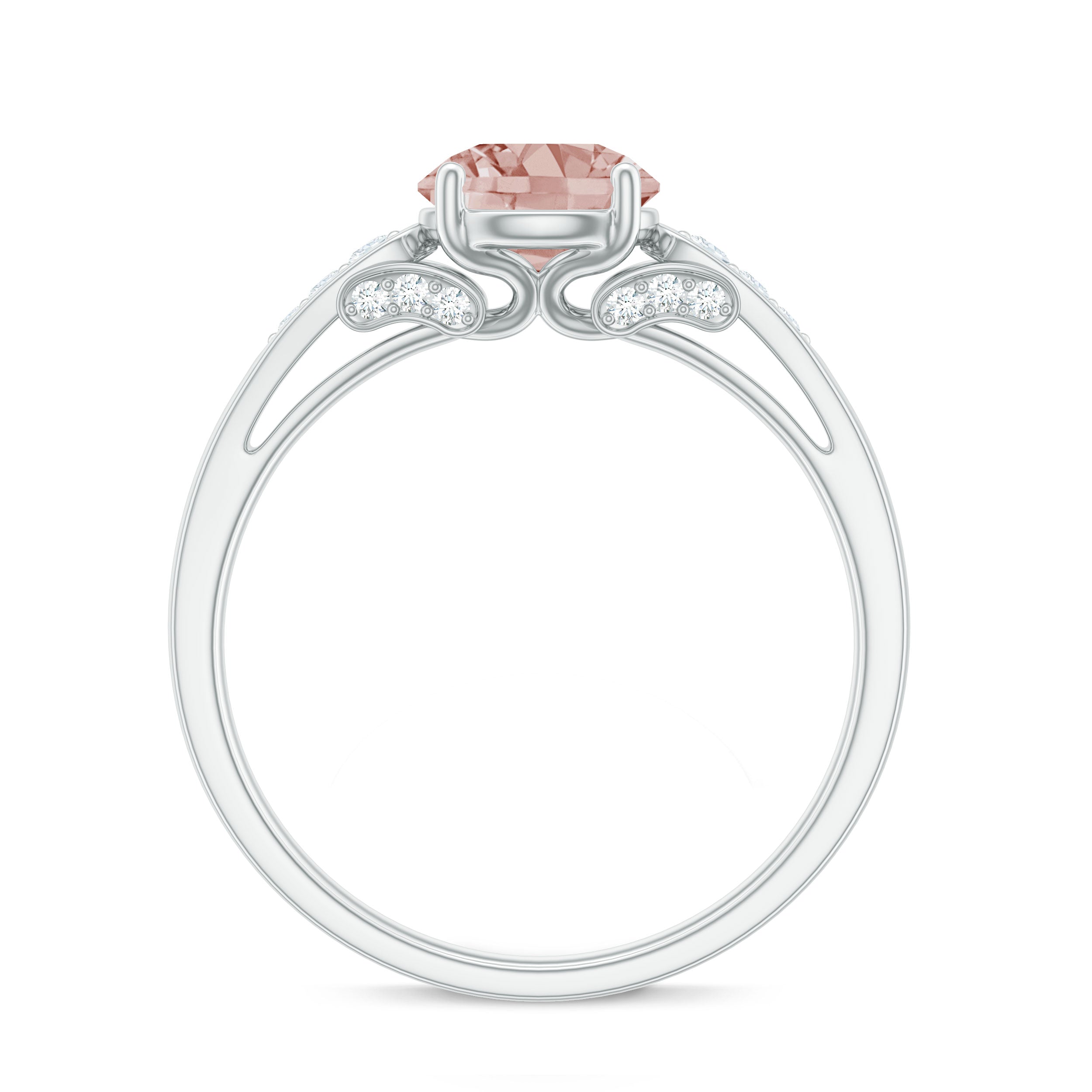 Real Morganite Solitaire Engagement Ring with Diamond Morganite - ( AAA ) - Quality - Rosec Jewels