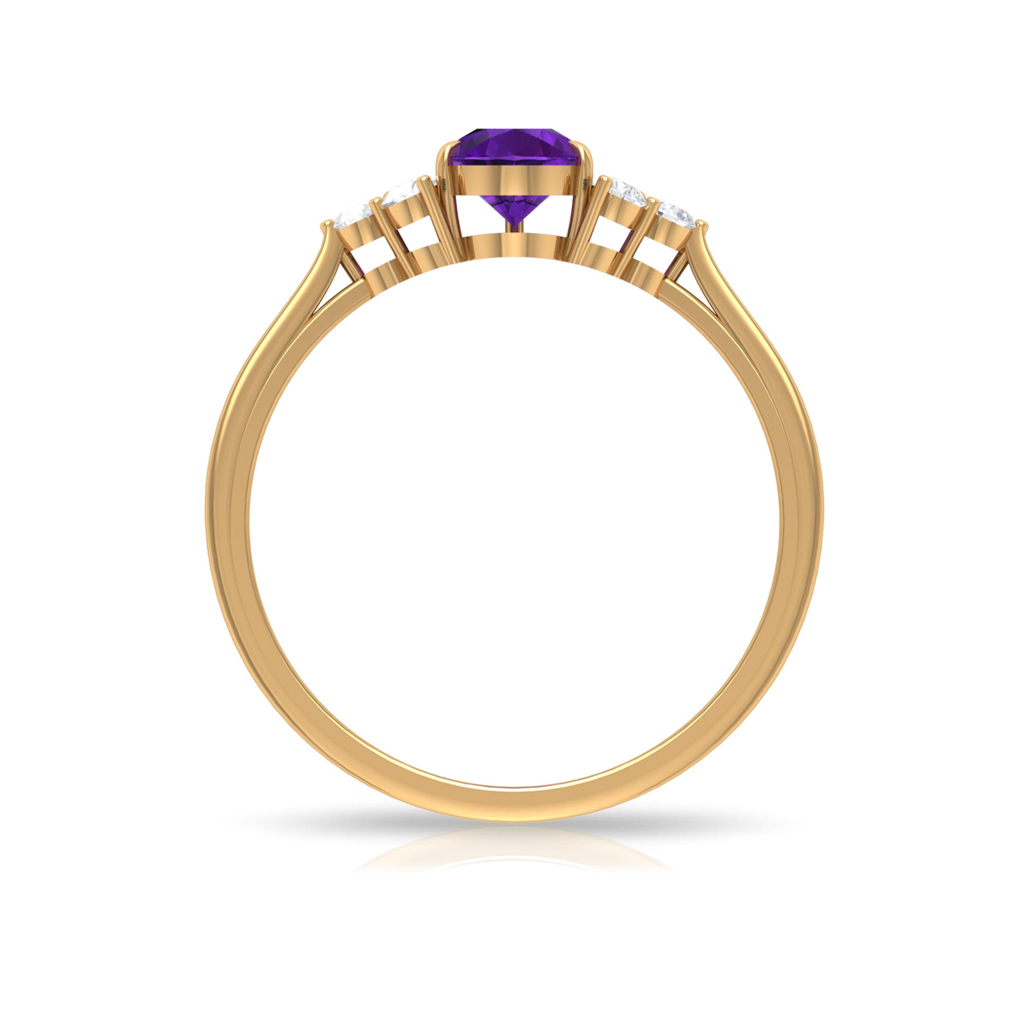 Pear Amethyst Solitaire Ring with Diamond Trio Amethyst - ( AAA ) - Quality - Rosec Jewels