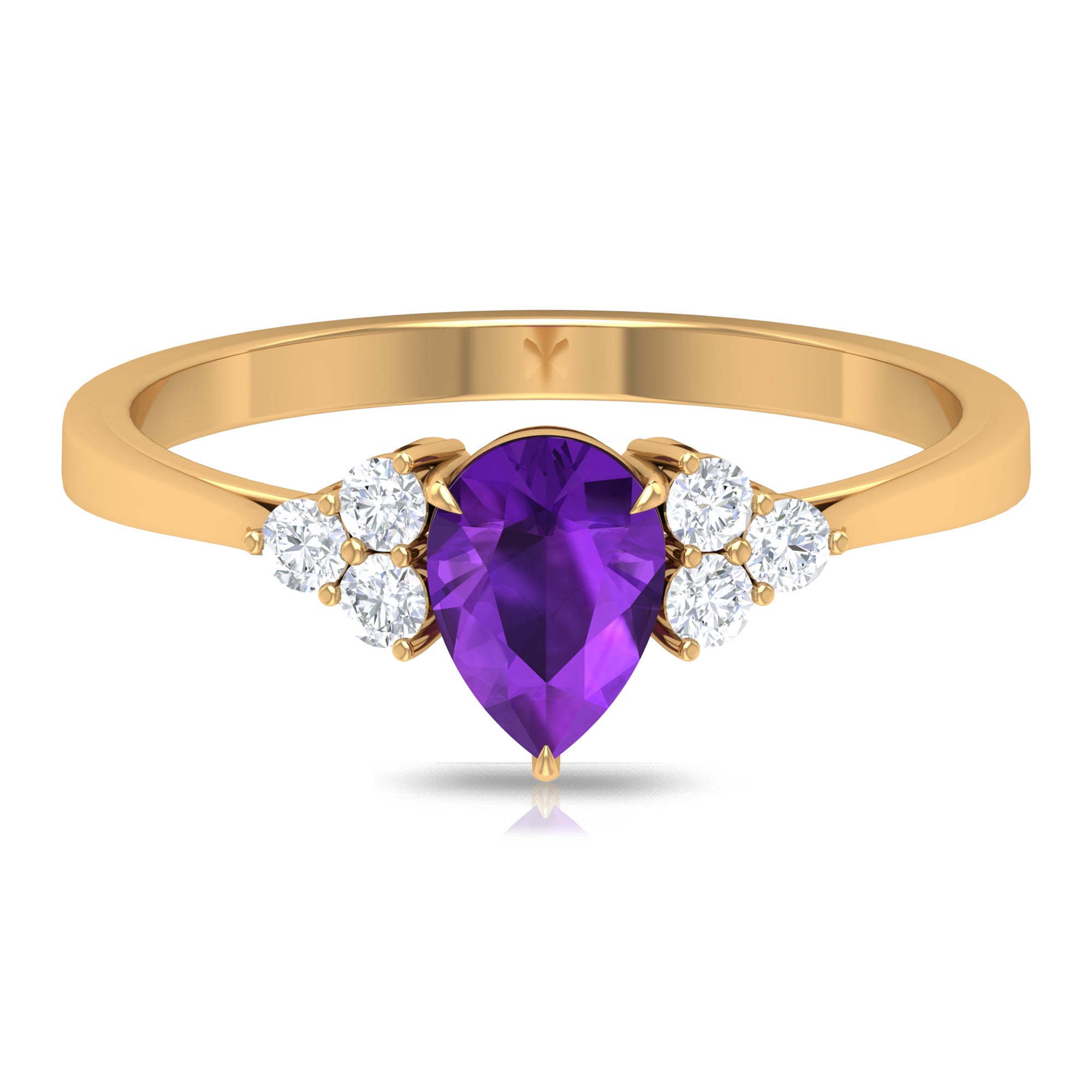 Pear Amethyst Solitaire Ring with Diamond Trio Amethyst - ( AAA ) - Quality - Rosec Jewels