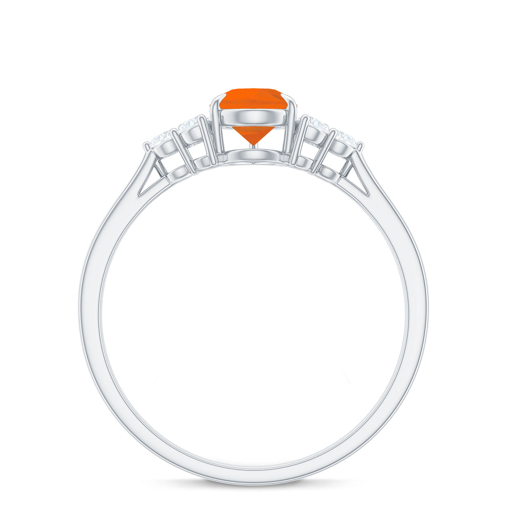 Pear Shaped Fire Opal Solitaire Ring with Diamond Trio Fire Opal - ( AAA ) - Quality - Rosec Jewels