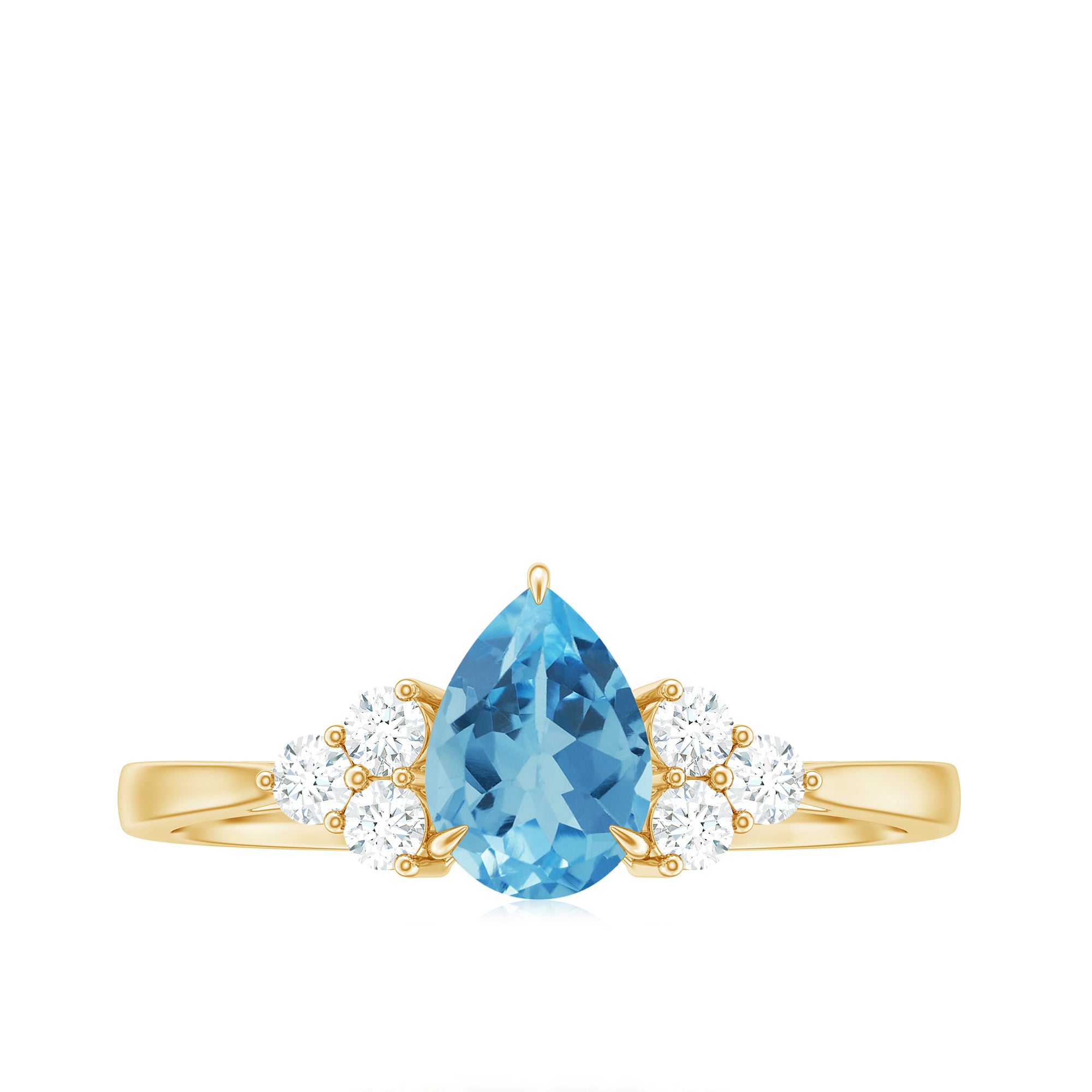 Pear Shape Swiss Blue Topaz Solitaire Ring with Diamond Swiss Blue Topaz - ( AAA ) - Quality - Rosec Jewels