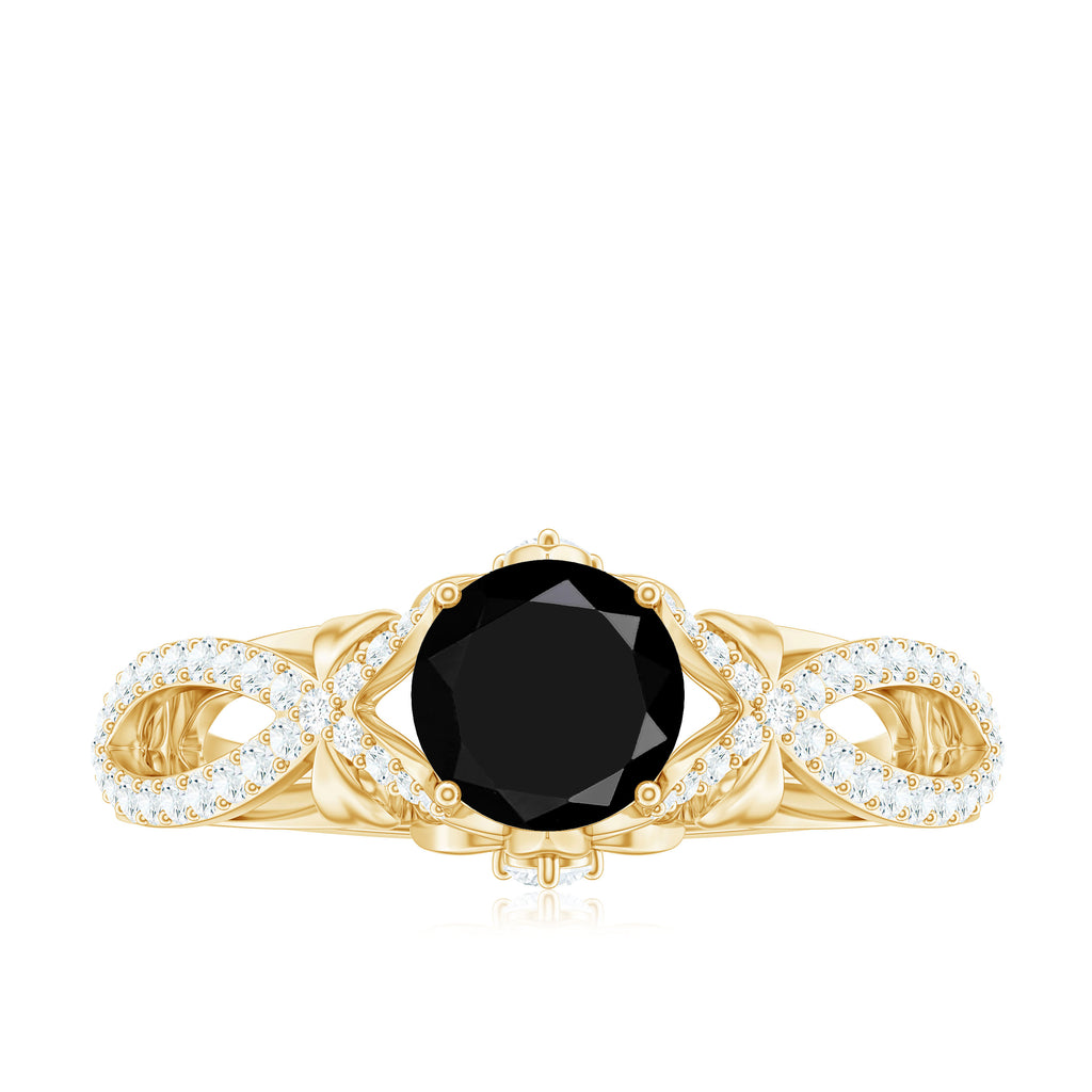 Created Black Diamond Crossover Engagement Ring with Diamond Lab Created Black Diamond - ( AAAA ) - Quality - Rosec Jewels