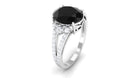Oval Created Black Diamond Engagement Ring with Diamond Split Shank Lab Created Black Diamond - ( AAAA ) - Quality - Rosec Jewels