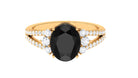 Oval Created Black Diamond Engagement Ring with Diamond Split Shank Lab Created Black Diamond - ( AAAA ) - Quality - Rosec Jewels
