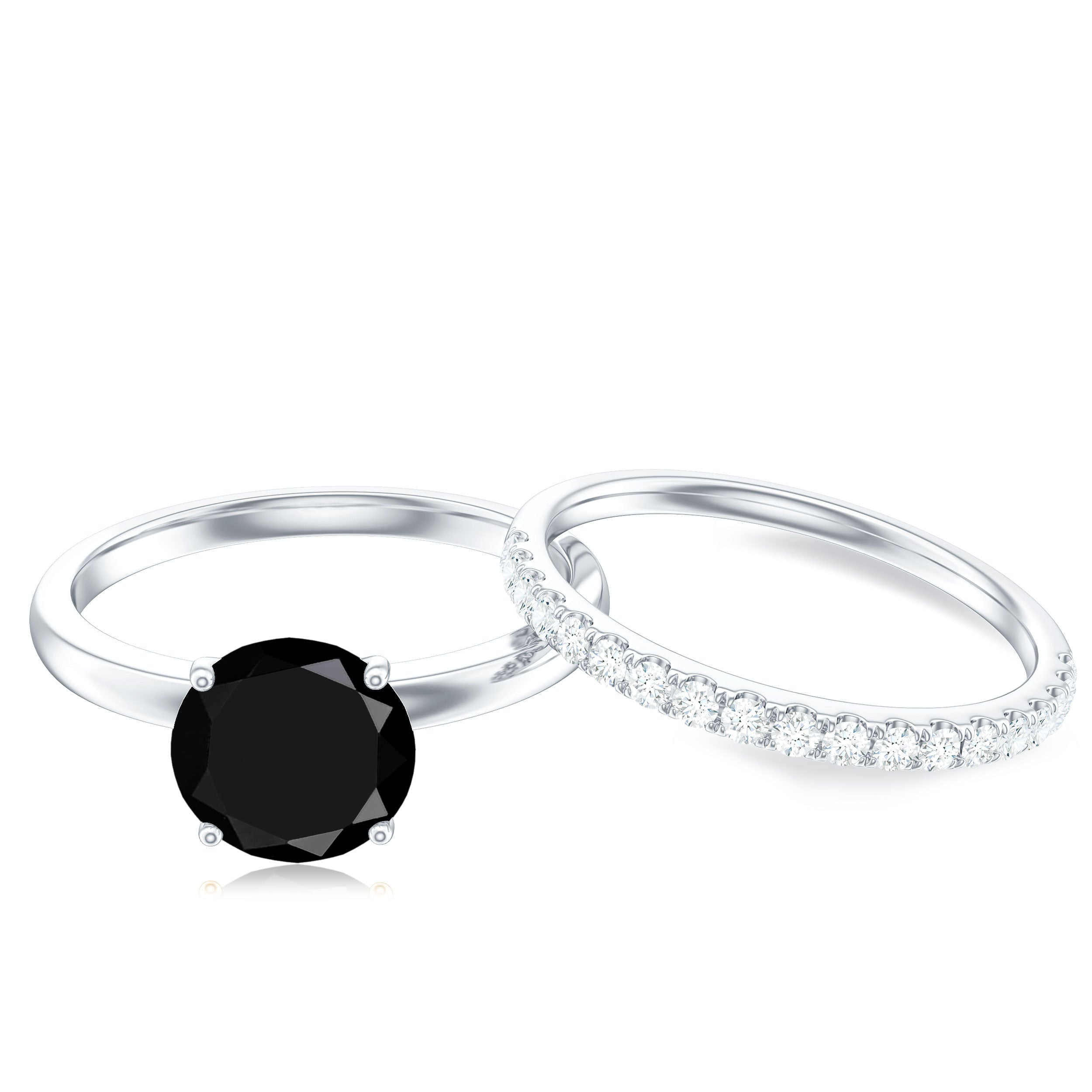 1.75 CT Solitaire Black Onyx Wedding Ring Set with Diamond Black Onyx - ( AAA ) - Quality - Rosec Jewels