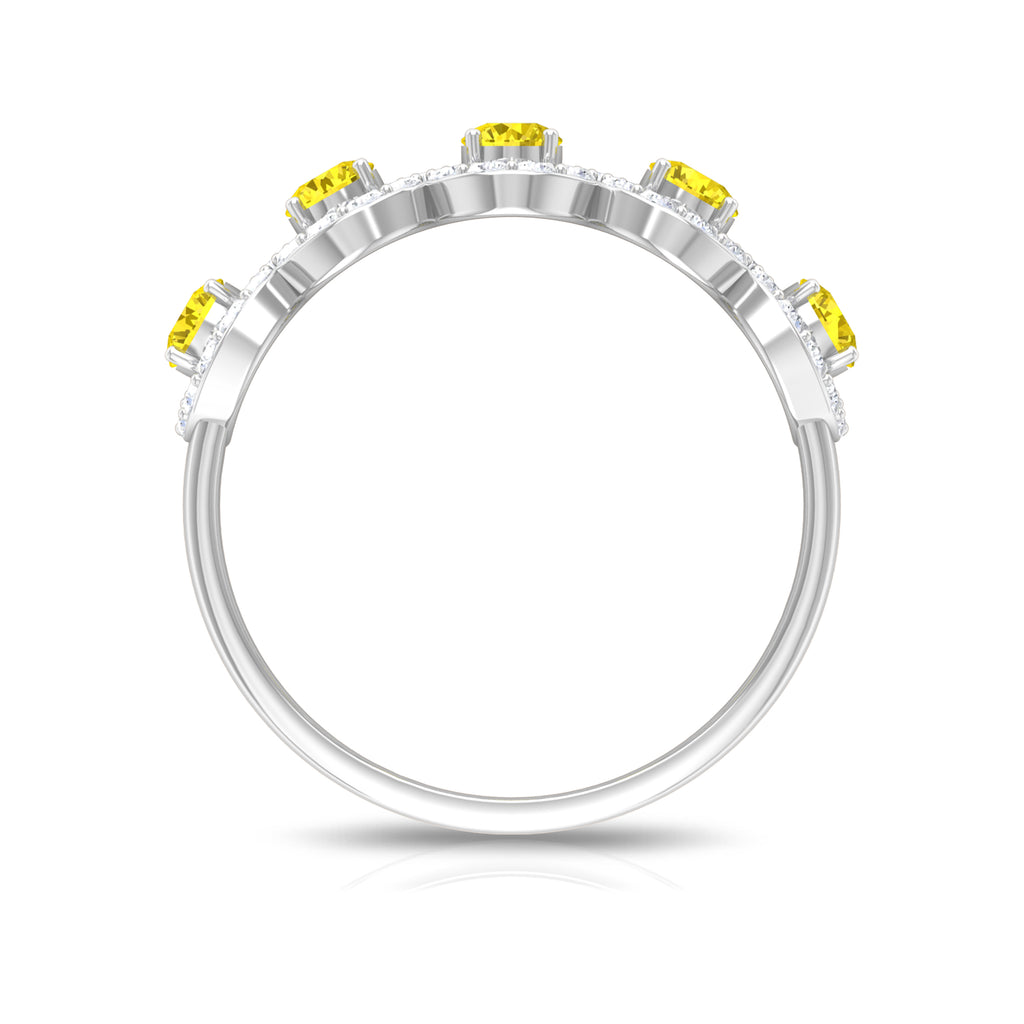 1.50 CT Round Shape Yellow Sapphire and Diamond Halo Classic Half Eternity Ring Yellow Sapphire - ( AAA ) - Quality - Rosec Jewels