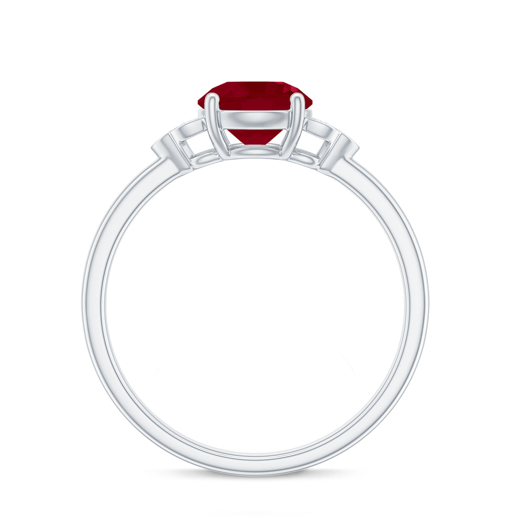 Ruby Engagement Ring with Diamond Trio Ruby - ( AAA ) - Quality - Rosec Jewels