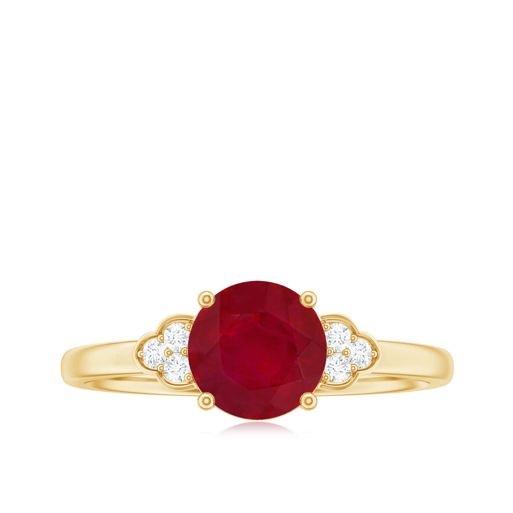 Ruby Engagement Ring with Diamond Trio Ruby - ( AAA ) - Quality - Rosec Jewels