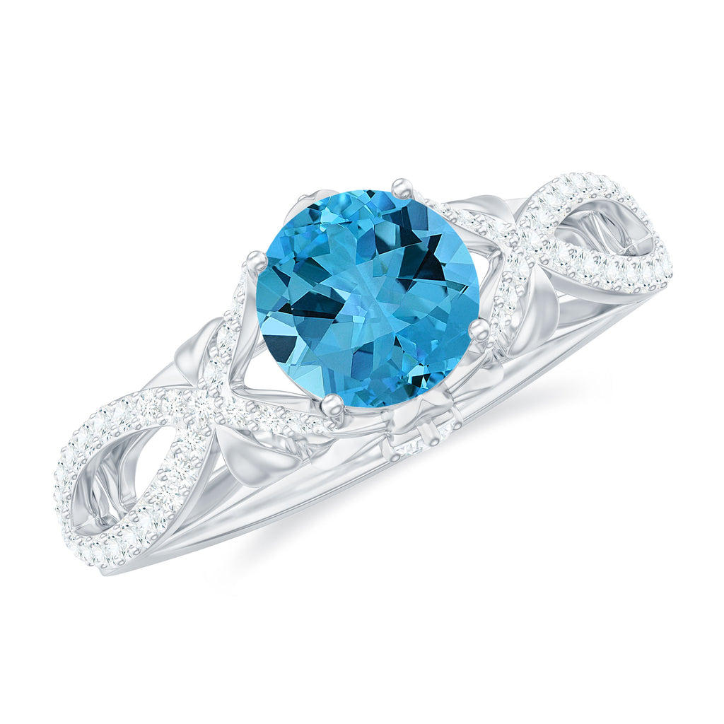 Designer Swiss Blue Topaz and Diamond Crossover Engagement Ring Swiss Blue Topaz - ( AAA ) - Quality - Rosec Jewels