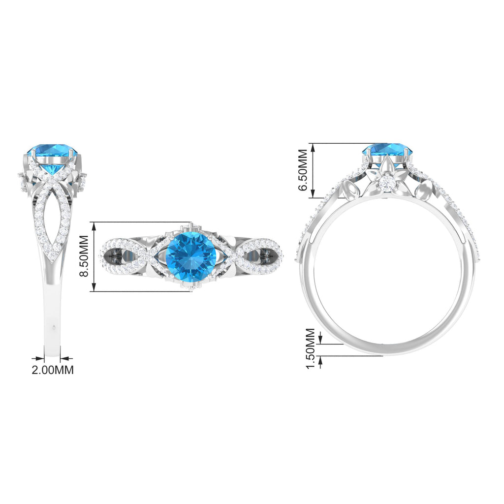 Designer Swiss Blue Topaz and Diamond Crossover Engagement Ring Swiss Blue Topaz - ( AAA ) - Quality - Rosec Jewels