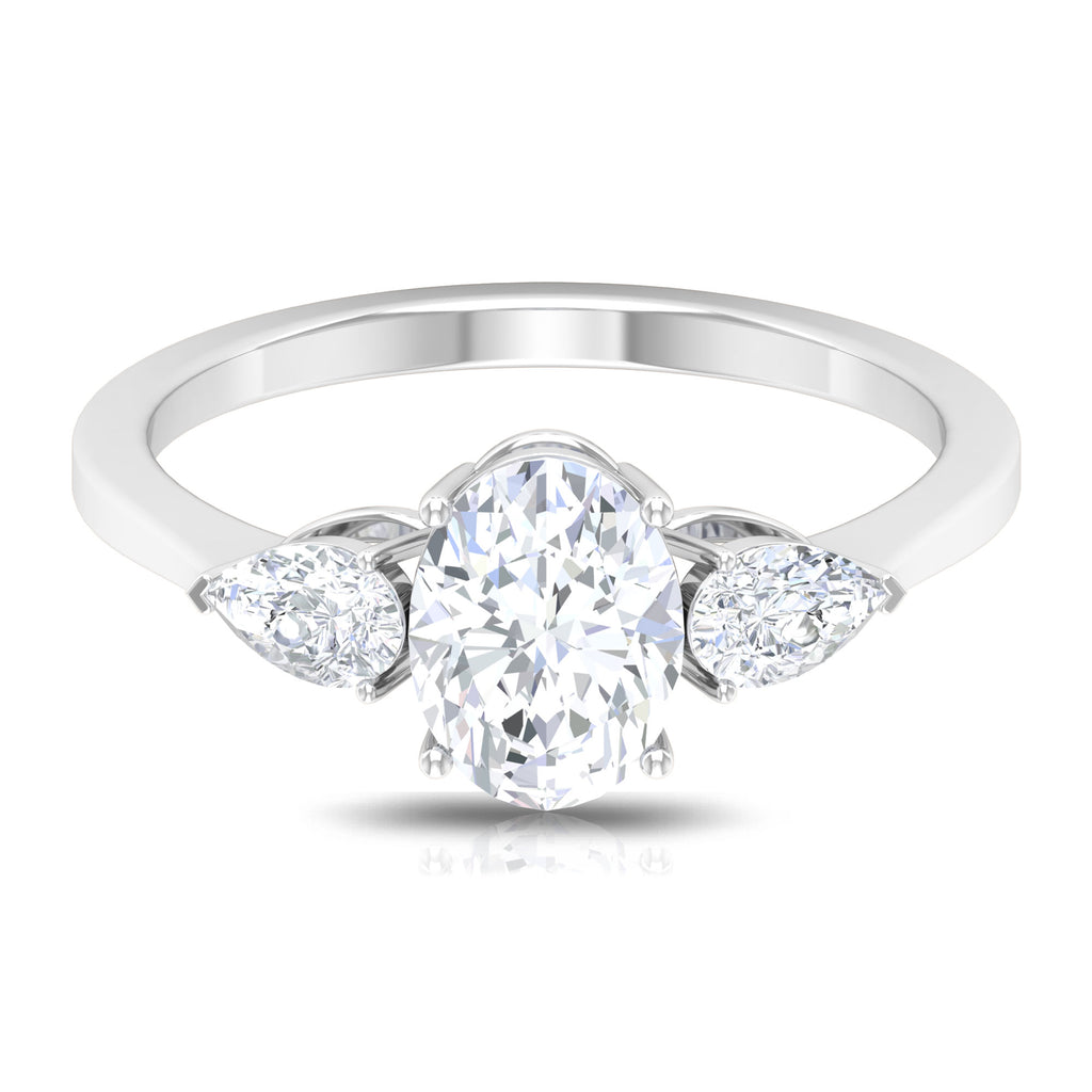 1.75 CT Oval and Pear Cut Moissanite Three Stone Engagement Ring Moissanite - ( D-VS1 ) - Color and Clarity - Rosec Jewels