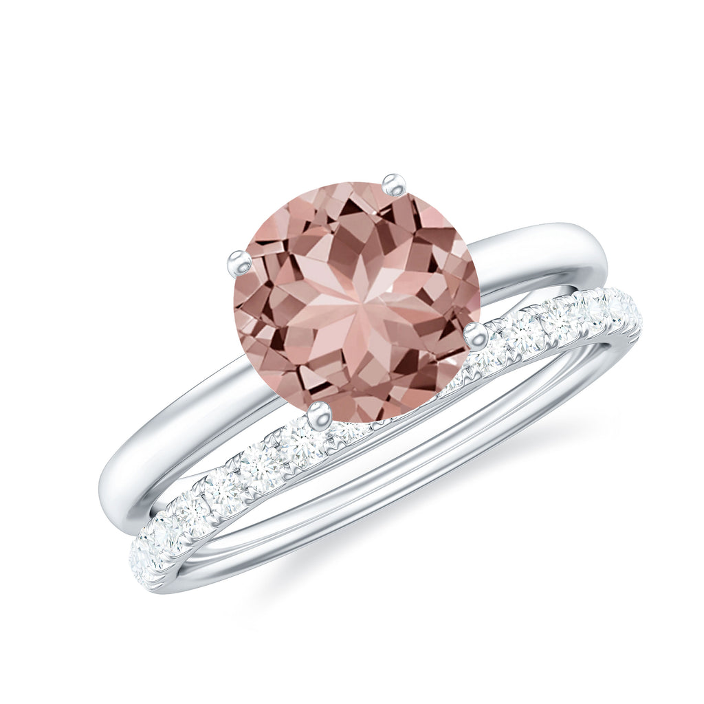 2.5 CT Natural Morganite Solitaire Bridal Ring Set with Moissanite Morganite - ( AAA ) - Quality - Rosec Jewels