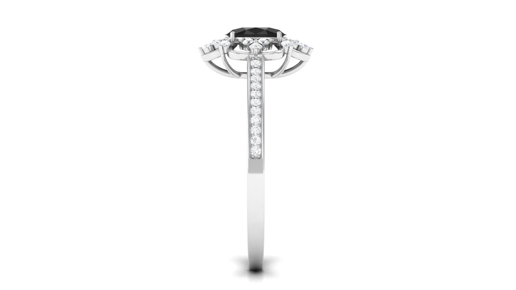1 CT Vintage Style Created Black Diamond Flower Engagement Ring with Diamond Lab Created Black Diamond - ( AAAA ) - Quality - Rosec Jewels