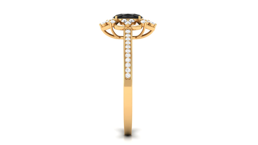 1 CT Vintage Style Created Black Diamond Flower Engagement Ring with Diamond Lab Created Black Diamond - ( AAAA ) - Quality - Rosec Jewels