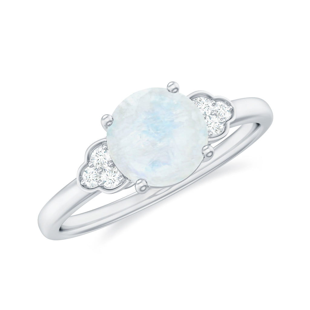 Rosec Jewels-1.50 CT Moonstone Solitaire Engagement Ring with Diamond Trio