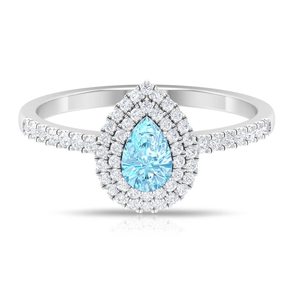 1 CT Classic Aquamarine and Diamond Teardrop Engagement Ring Aquamarine - ( AAA ) - Quality - Rosec Jewels