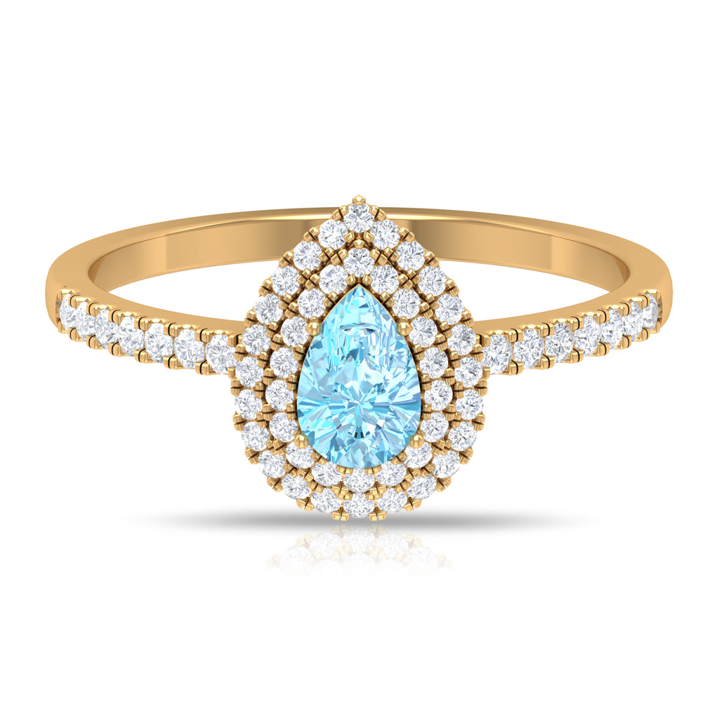 1 CT Classic Aquamarine and Diamond Teardrop Engagement Ring Aquamarine - ( AAA ) - Quality - Rosec Jewels